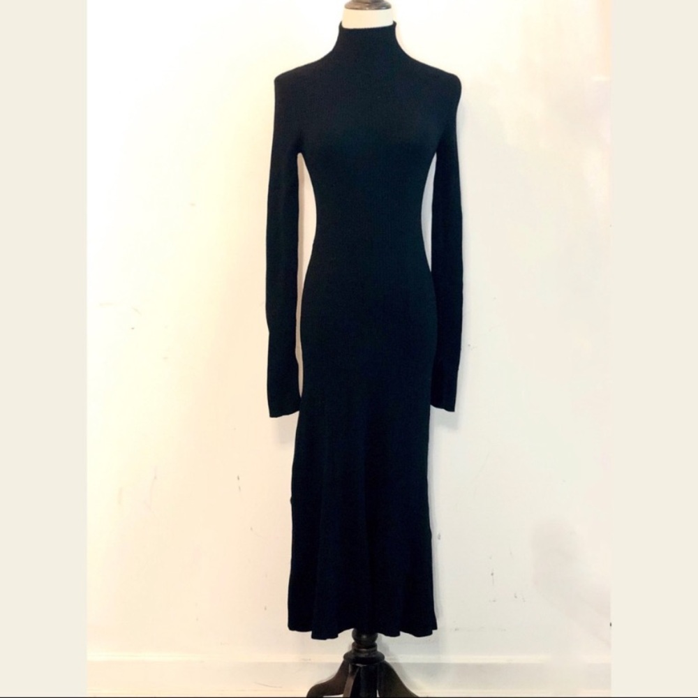 H&M Black Ribbed Knit Turtleneck Maxi Dress XS